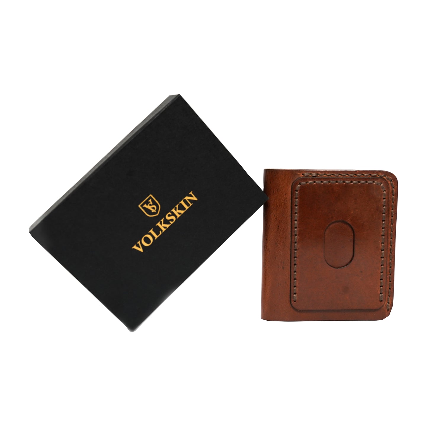 Volkskin SlimFold - Handgefertigtes Geldbörse aus Echtleder (Braun)