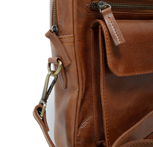 Leder Umhangetasche Cognac