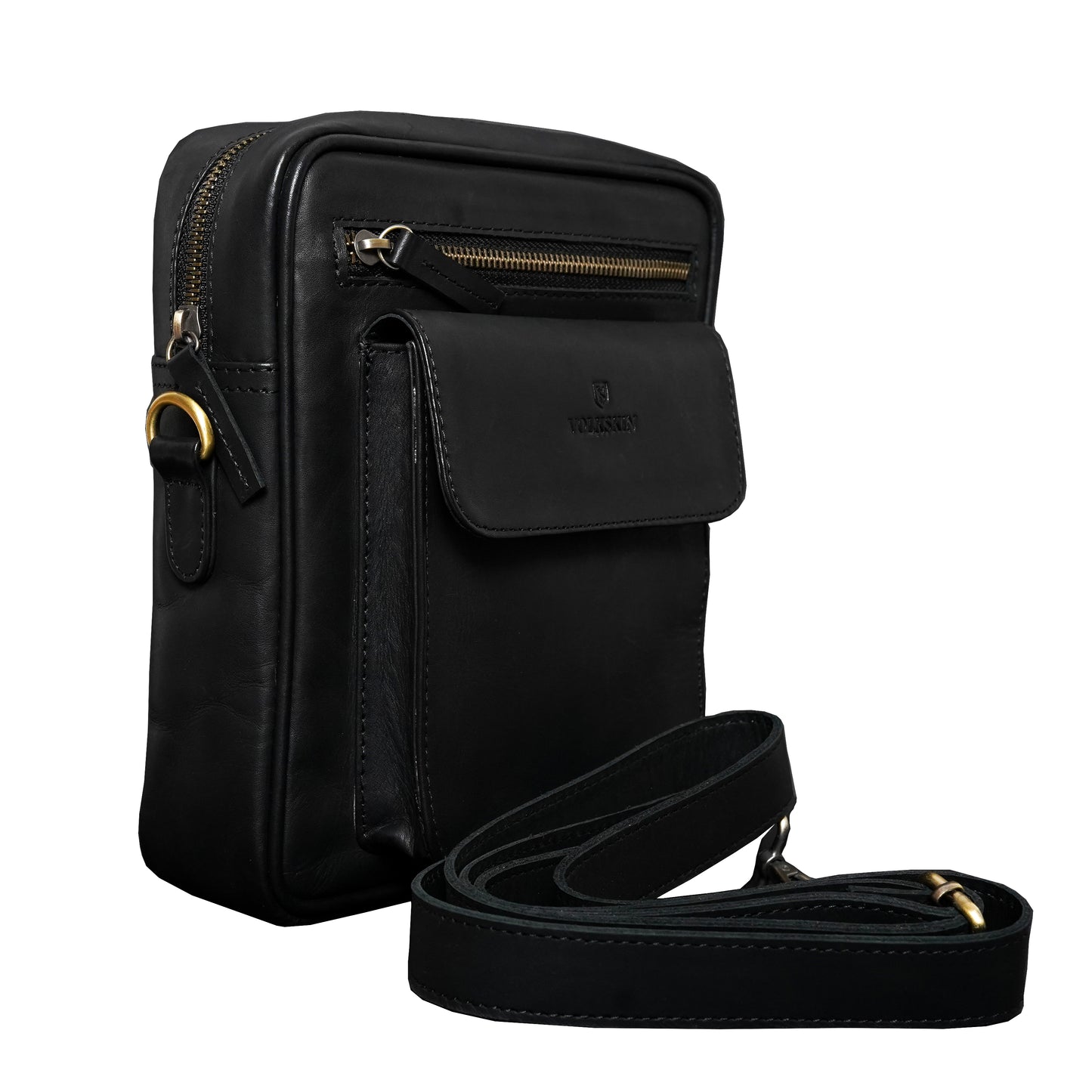 Volkskin Leder Umhängetasche Schwarz – Echtleder Crossbody Tasche Herren