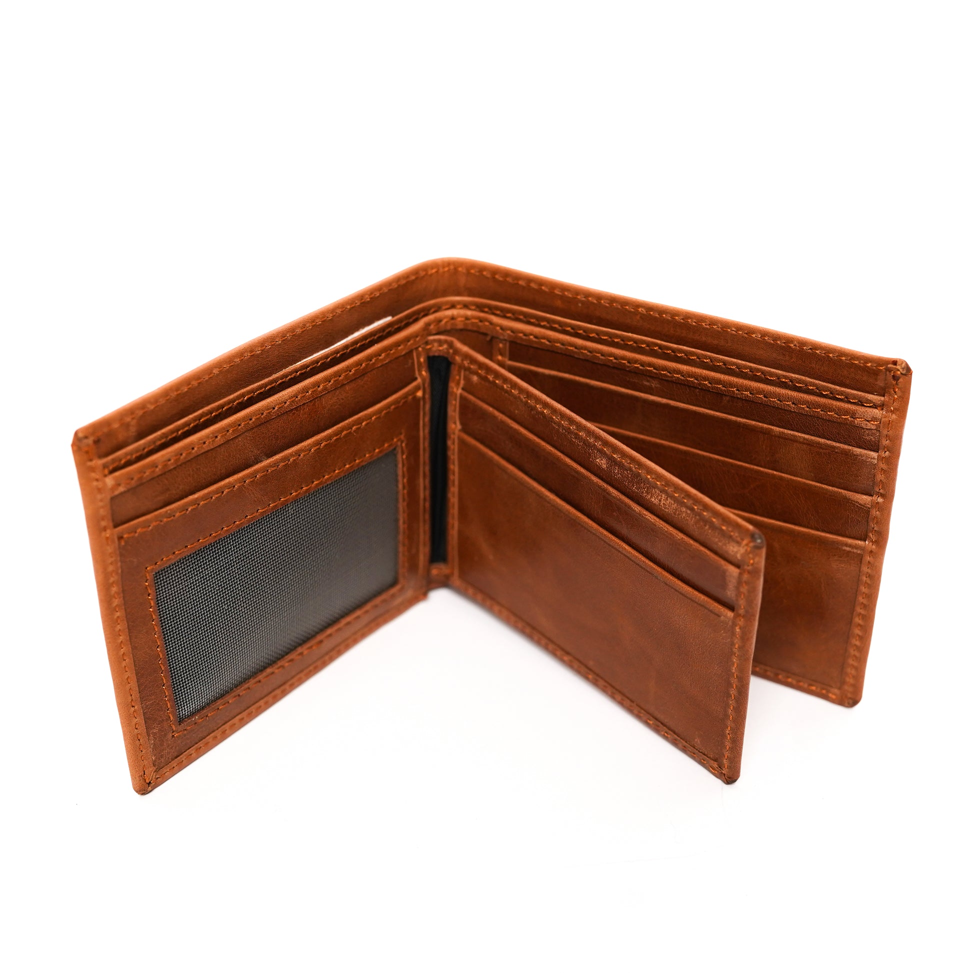 Volkskin Ledergeldbörse Braun – Innenansicht Kartenfächer und Geldscheinefach