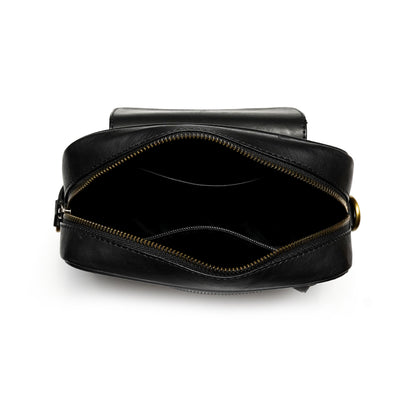 Volkskin Umhängetasche Schwarz – Detailansicht Lederqualität
