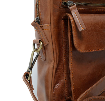 Leder Umhangetasche Cognac