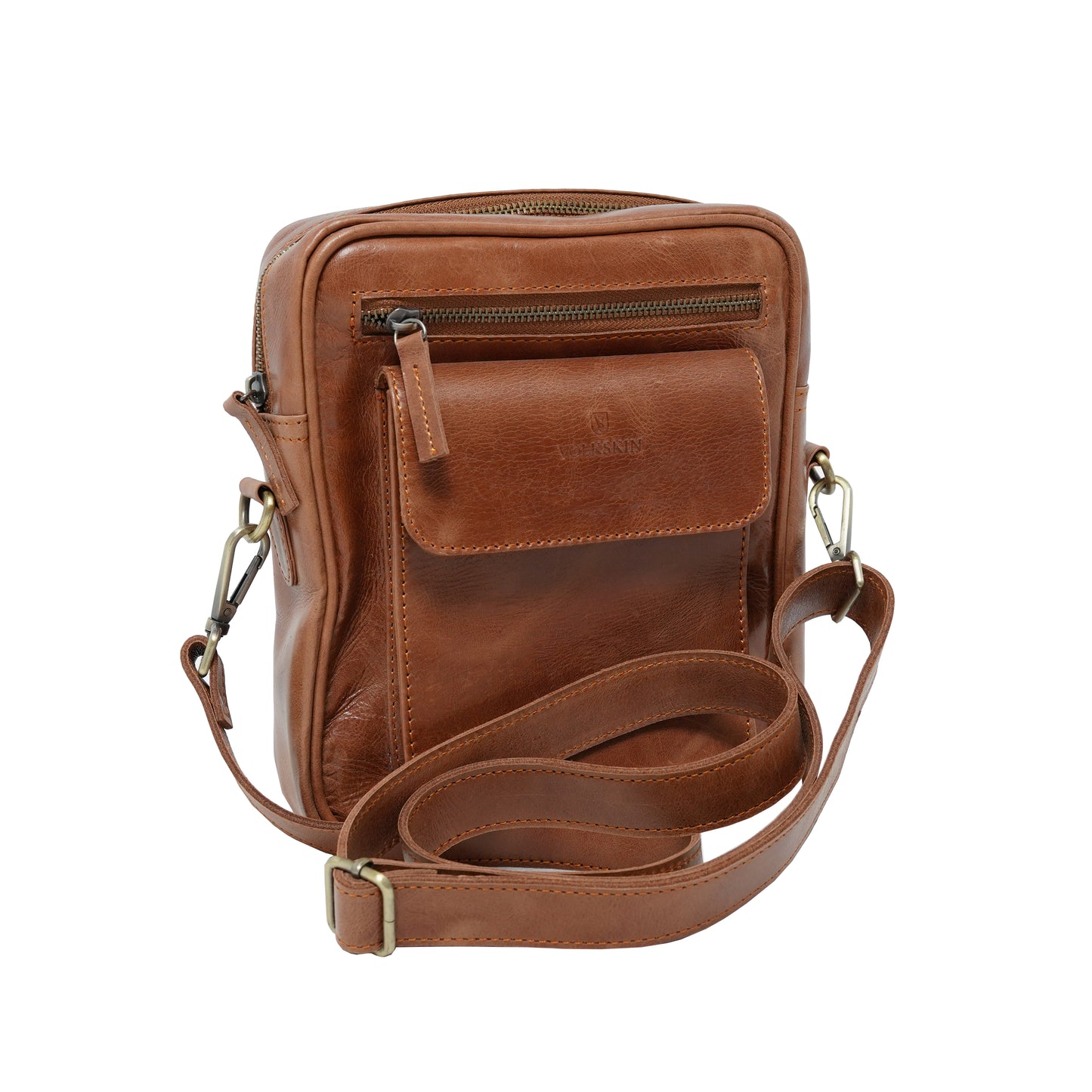 Leder Umhangetasche Cognac Vorderansicht