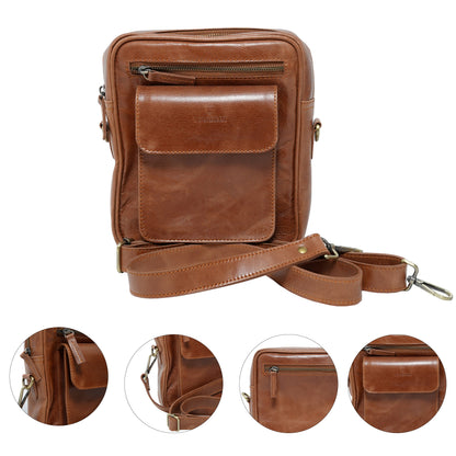 Leder Umhangetasche Cognac