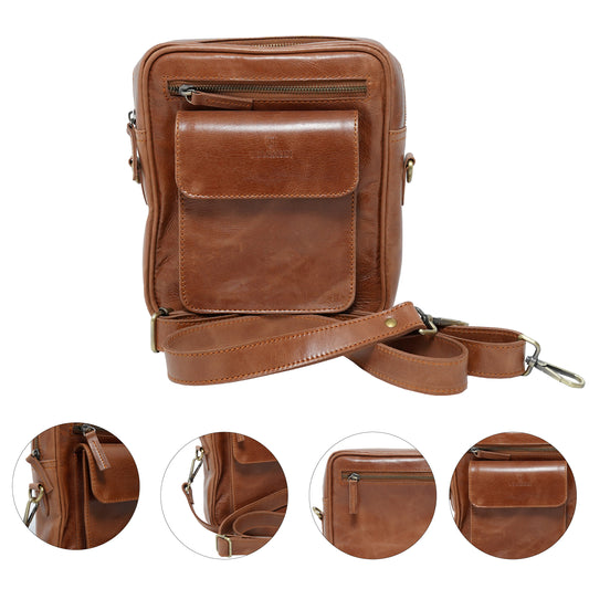 Leder Umhangetasche Cognac