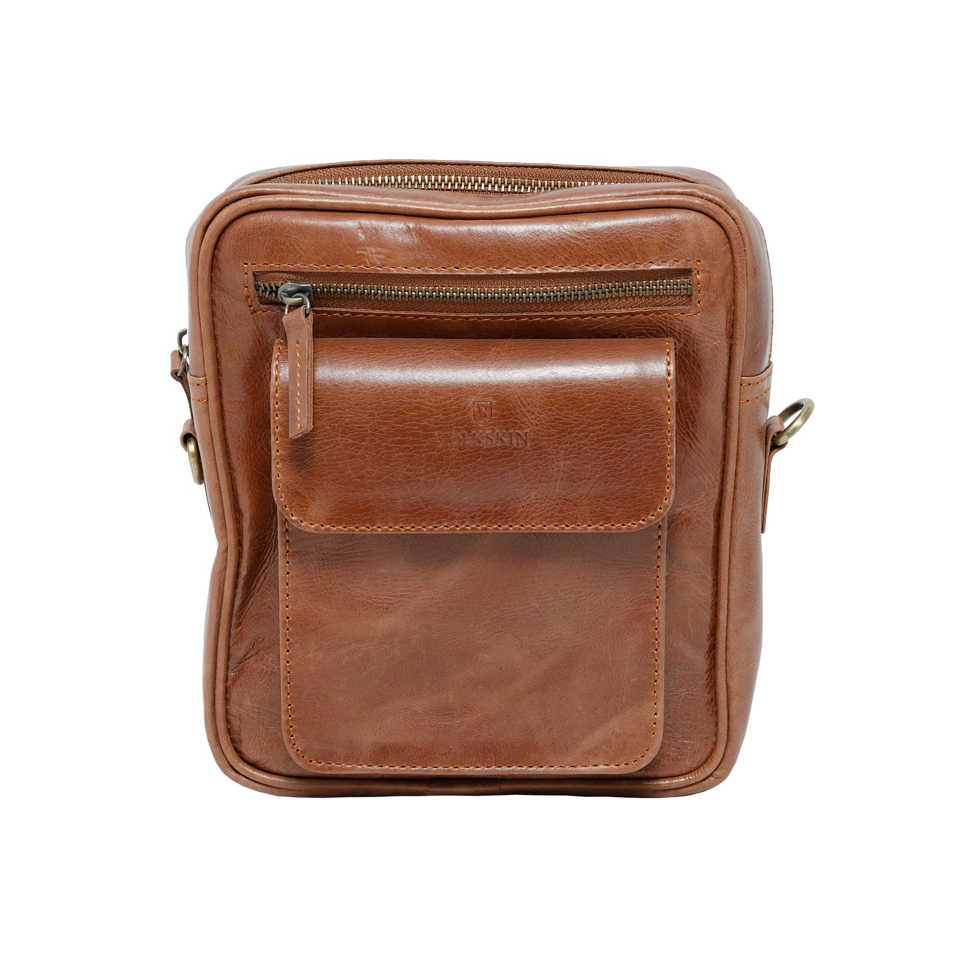Leder Umhangetasche Cognac Vorderansicht