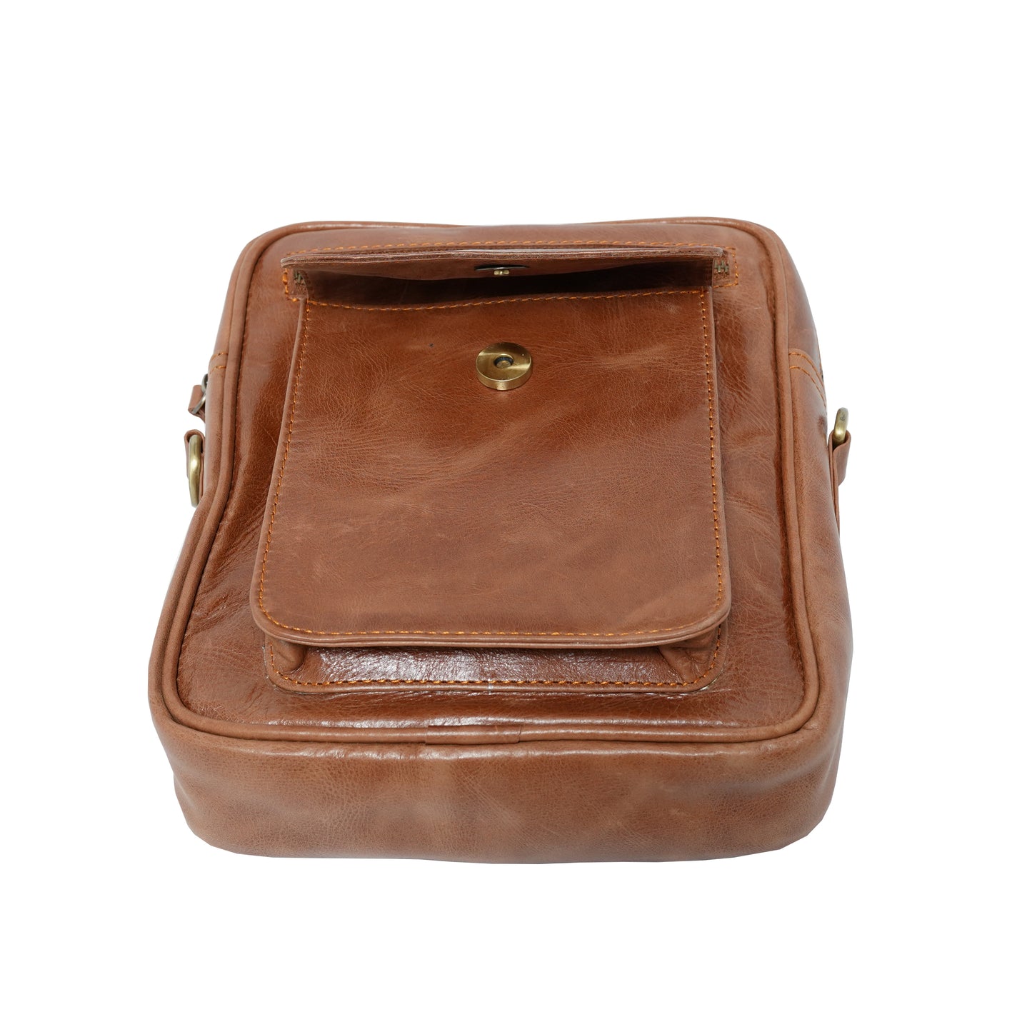 Leder Umhangetasche Cognac Vorderansicht