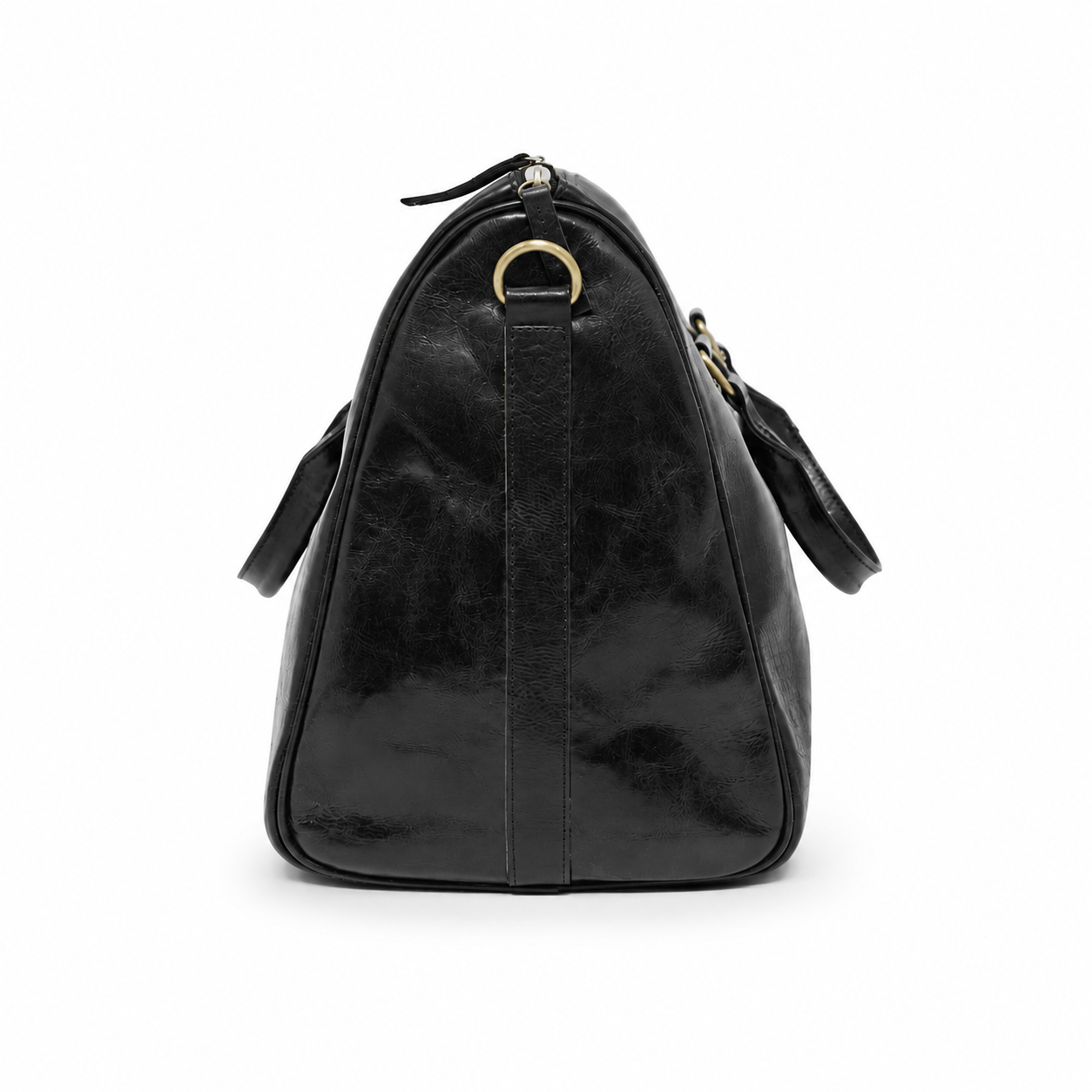 Seitenansicht einer schwarzen Leder Weekender Tasche von Volkskin aus echtem Premium-Leder