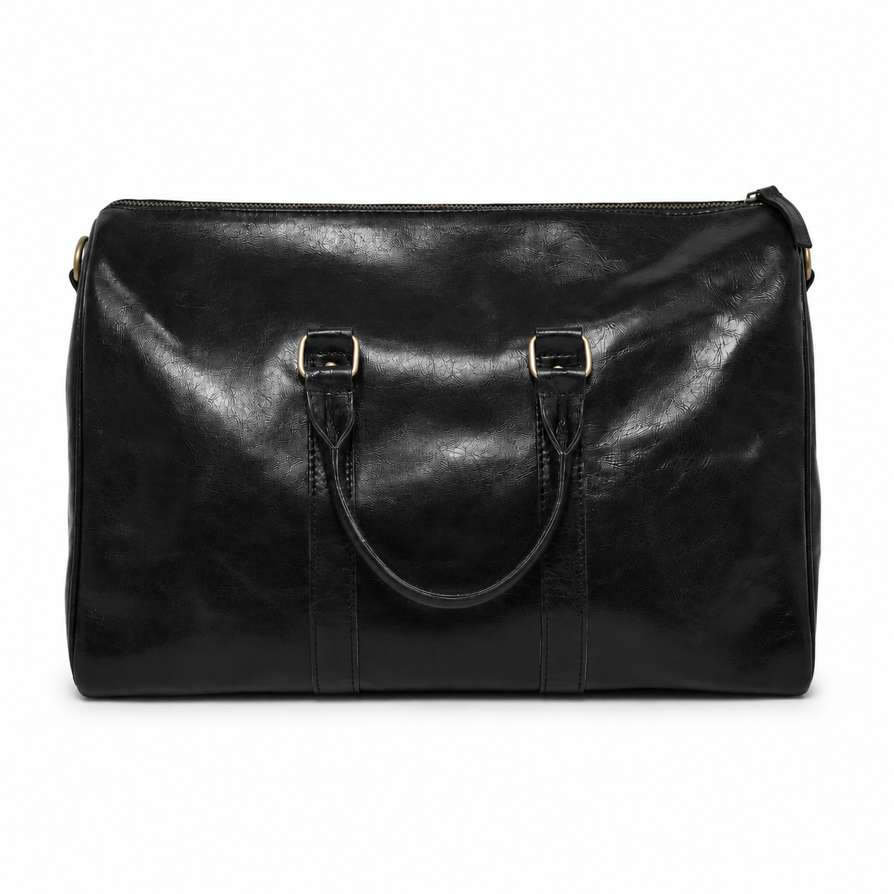 Rückansicht der schwarzen Leder Reisetasche von Volkskin mit minimalistischem Design