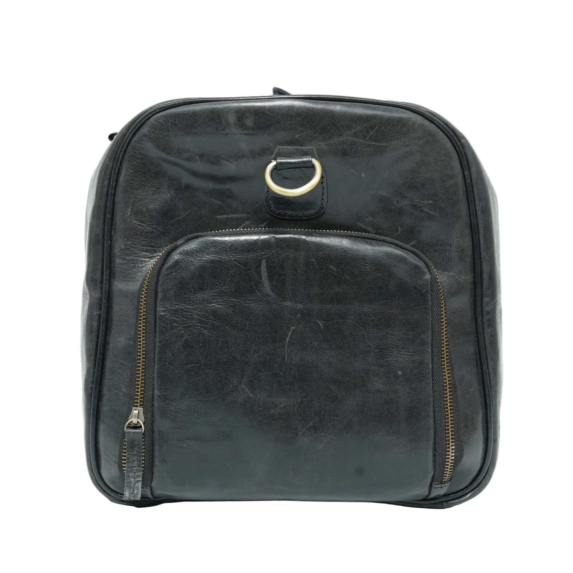 Volkskin Vintage Leder Reisetasche Schwarz Seitenansicht